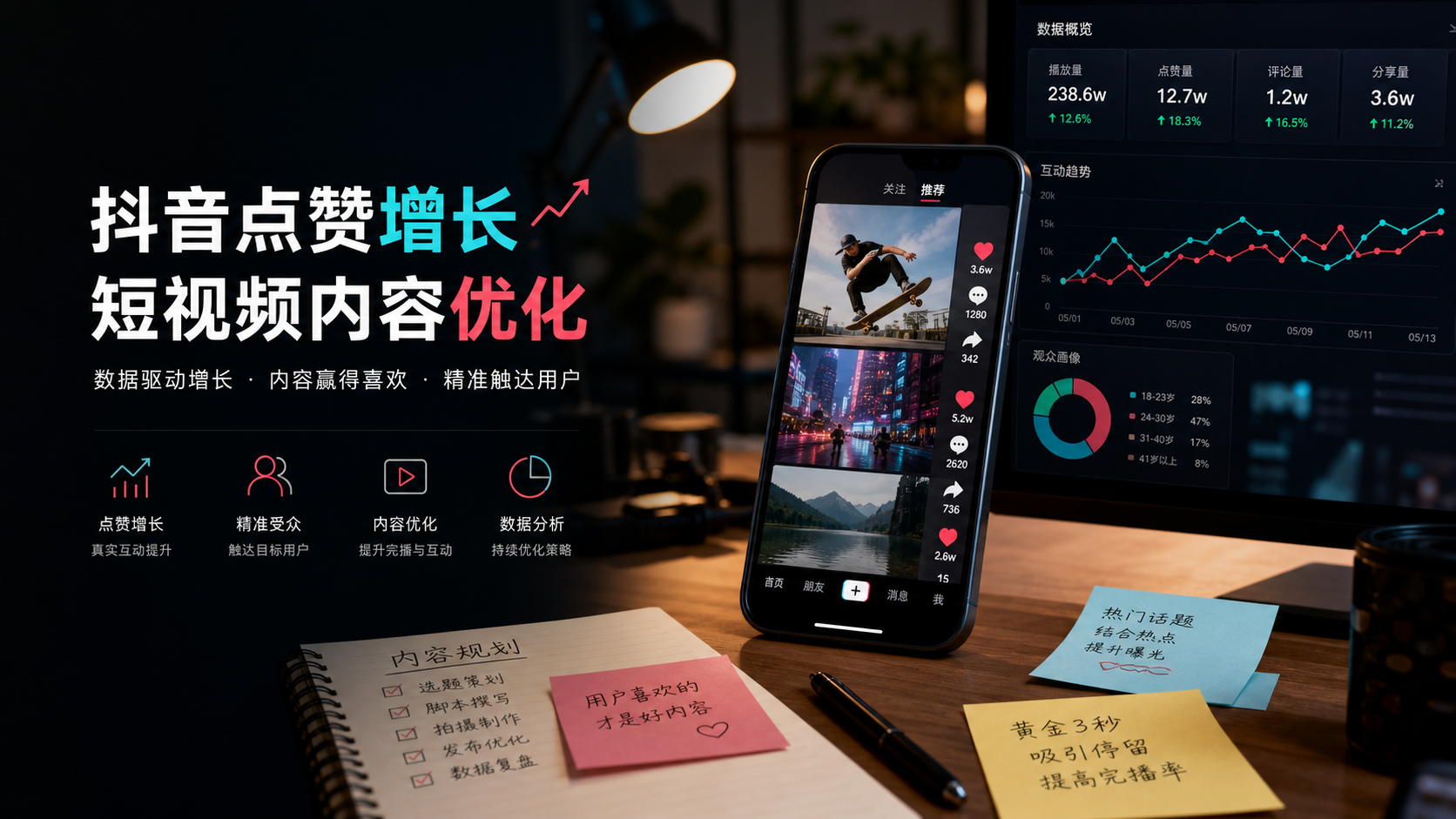 抖音点赞增长与短视频数据分析工作台